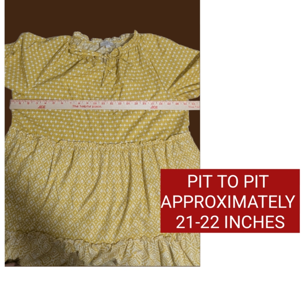 Loft Tiered Cotton Dress Sz M  Mustard Yellow Multi Print Knee Puff Sleeve 🌼(4) - Picture 7 of 16